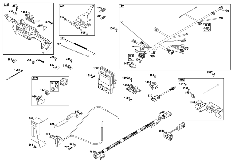 Controls Group Diagram and Parts List for 61E377-0060-J1 400000 - 699999 Briggs and Stratton Engine